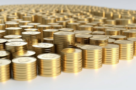 3D coins stacks. growth investment success finance business on white background.の素材