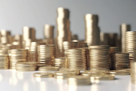 3D coins stacks. growth investment success finance business on white background.の素材