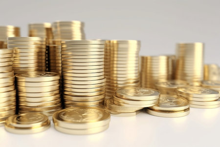 3D coins stacks. growth investment success finance business on white background.の素材