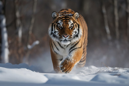 Tiger running in the snow.の素材