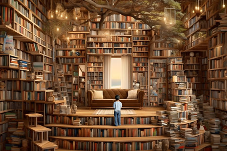 International Literacy Day. learning concept. large library.の素材