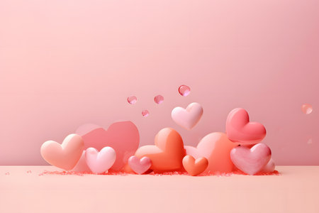 Happy Valentine's Day concept. abstract 3d composition decorate. glossy sweet hearts background.の素材