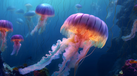 Jellyfish background in the beautiful ocean.の素材