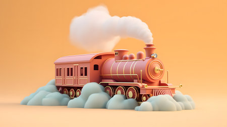 Train model 3d. the locomotive emitting smoke.の素材