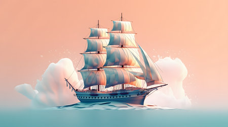 Barque ship. on the sea background.の素材