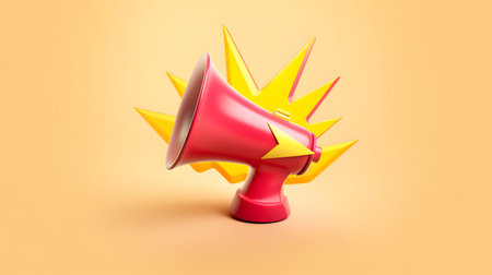 3d red megaphone. Digital concept of notification. marketing time. online news. social media promotion.の素材