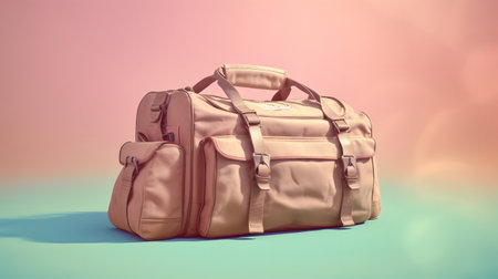 old suitcase. bag with a gift. on light pastel background.の素材