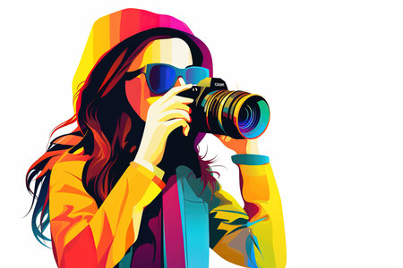 Vector illustration of a girl with a camera on a white background.の素材
