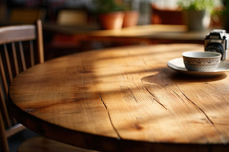 Coffee cup on wooden table in coffee shop, stock photoの素材
