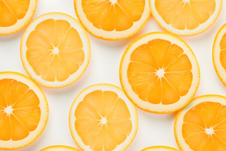 Sliced lemon isolated on white background. Top view. Flat lay patternの素材