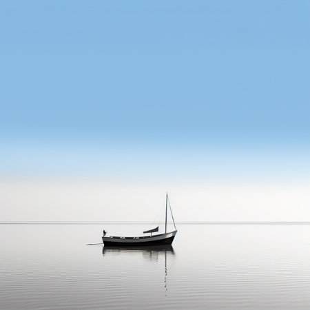 Boat in the sea, 3d render, blue sky backgroundの素材