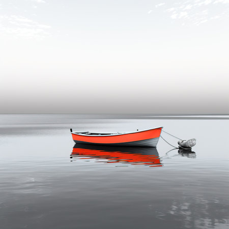 Fishing boat in the sea. 3D render. Conceptual image.の素材
