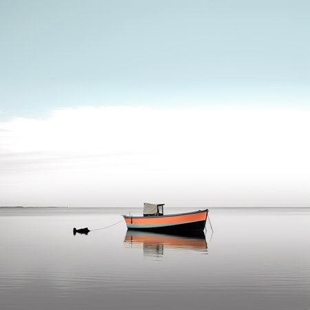 Fishing boat on the water in the evening. 3d renderの素材