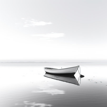 Boat on the lake in the morning. 3d render.の素材