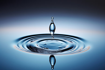 Water drop close-up on blue background. 3D illustration.の素材