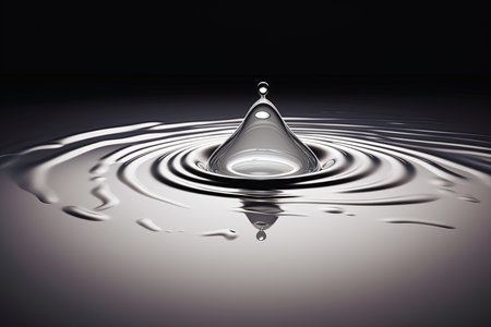 Water drop with ripples on dark background. 3D illustration.の素材