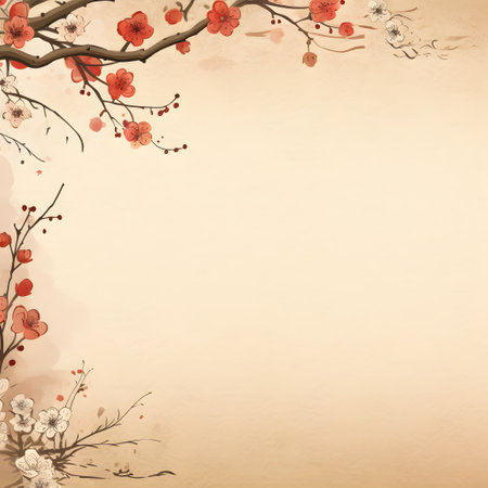 cherry blossom on old paper background with space for your textの素材