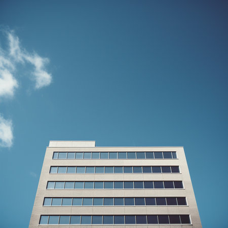 Modern office building. Architectural details of modern building. Black and white photo.の素材