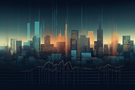 Cityscape with skyscrapers and forex graph. Vector illustration.の素材