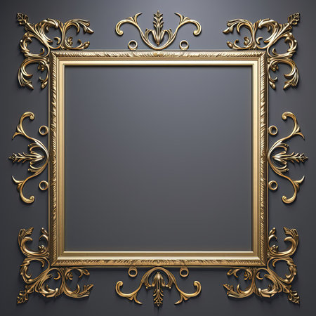 Classic golden frame for paintings, mirrors or photo. Template for designの素材