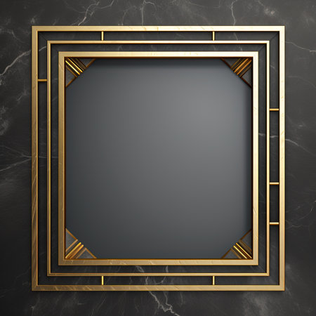 Golden frame on black marble background. 3d rendering. Computer digital drawing.の素材