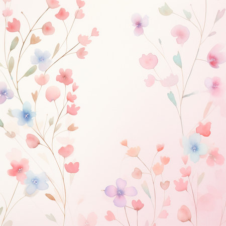 Watercolor floral background with pink and blue flowers. Vector illustration.の素材
