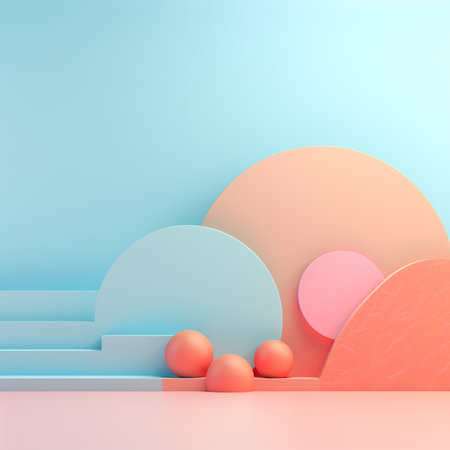 Minimalist abstract background, primitive geometrical figures, pastel colors, 3D renderの素材