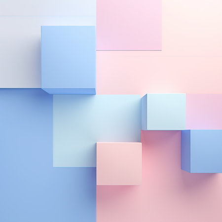 Abstract geometric background with blue and pink cubes. 3d render illustrationの素材