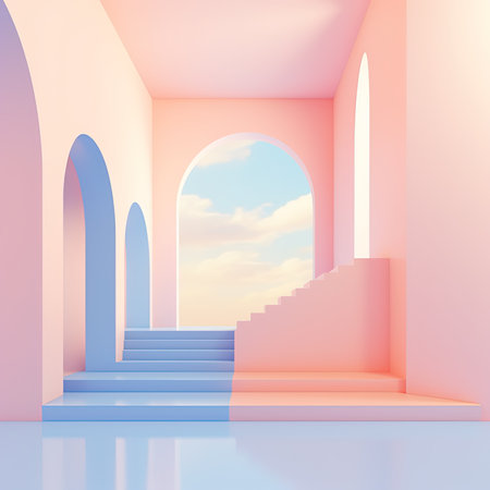 Staircase to heaven. Minimalistic design. 3d renderの素材