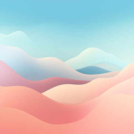 Landscape with hills and mountains in pink and blue colors. Vector illustration.の素材