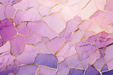 Purple and gold cracked wall texture. Abstract background for design.の素材
