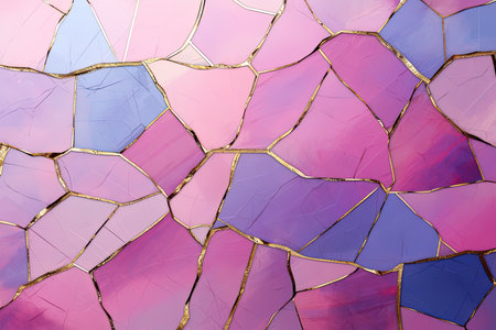 Colorful broken ceramic tiles on the wall. Abstract background for design.の素材