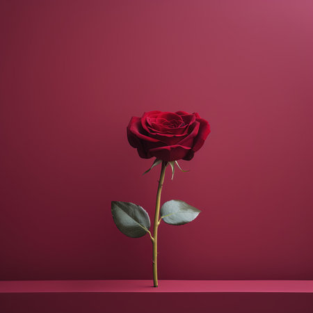 Red rose on a pink background. Minimal still life concept.の素材