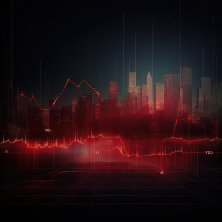 abstract technology background with glowing lines and cityscape, vector illustrationの素材