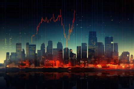 Stock market chart on the background of the night city. Vector illustrationの素材