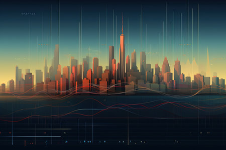 Cityscape with skyscrapers and forex graph. Vector illustrationの素材
