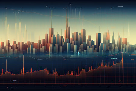 Stock market or forex trading graph and candlestick chart suitable for financial investment concept. Economy trends background for business idea and all art work design. Abstract finance background.の素材