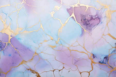 Marble abstract background pattern with gold, blue and purple paint.の素材