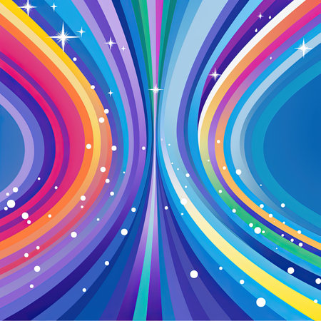 Abstract rainbow background with circles and stars. Vector illustration for your design.の素材