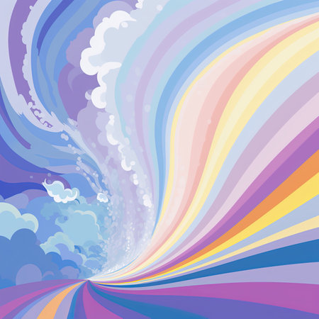 abstract rainbow background with swirls and clouds, vector illustration.の素材