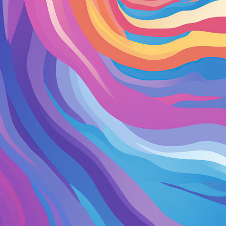 Abstract background with blue, pink, yellow and orange waves. Vector illustration.の素材