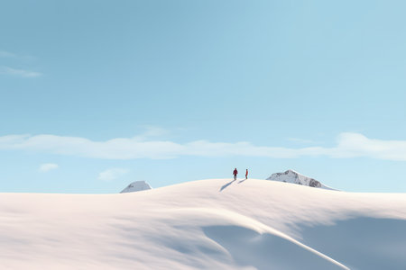 Hiking in the mountains with snow and blue sky. 3d renderingの素材