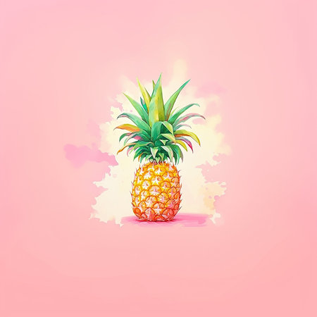 Pineapple on watercolor background. Hand drawn vector illustration.の素材