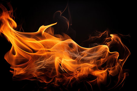 Fire flames on black background. Abstract background. Texture of fire.の素材