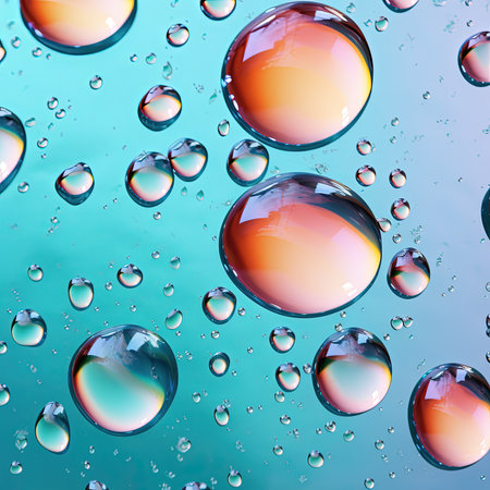 Water drops on glass with blue background. Abstract background for design.の素材