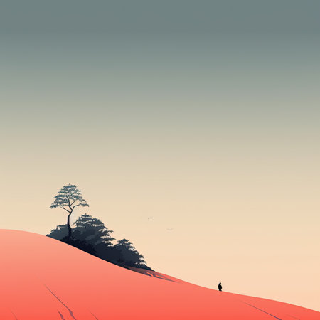 Silhouette of a lonely pine tree on a red sand dune.の素材