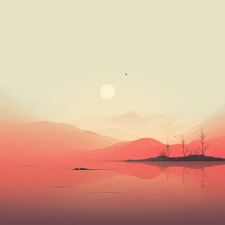 Mountains and lake in the morning. Landscape. Vector illustration.の素材