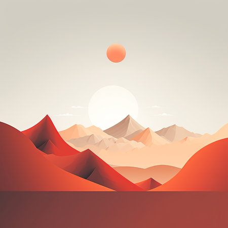 Mountains and sun in the sky. Mountain landscape. Vector illustration.の素材