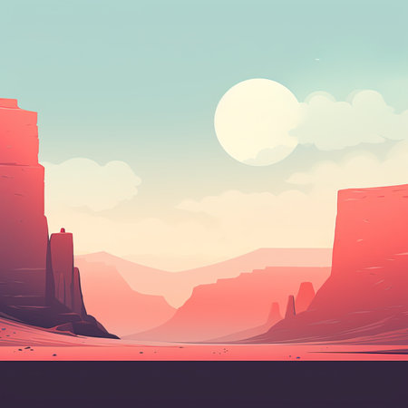 Sunset in the desert. Landscape with mountains. Vector illustrationの素材