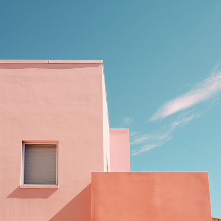 Architecture details of modern house. Pink wall and window.の素材
